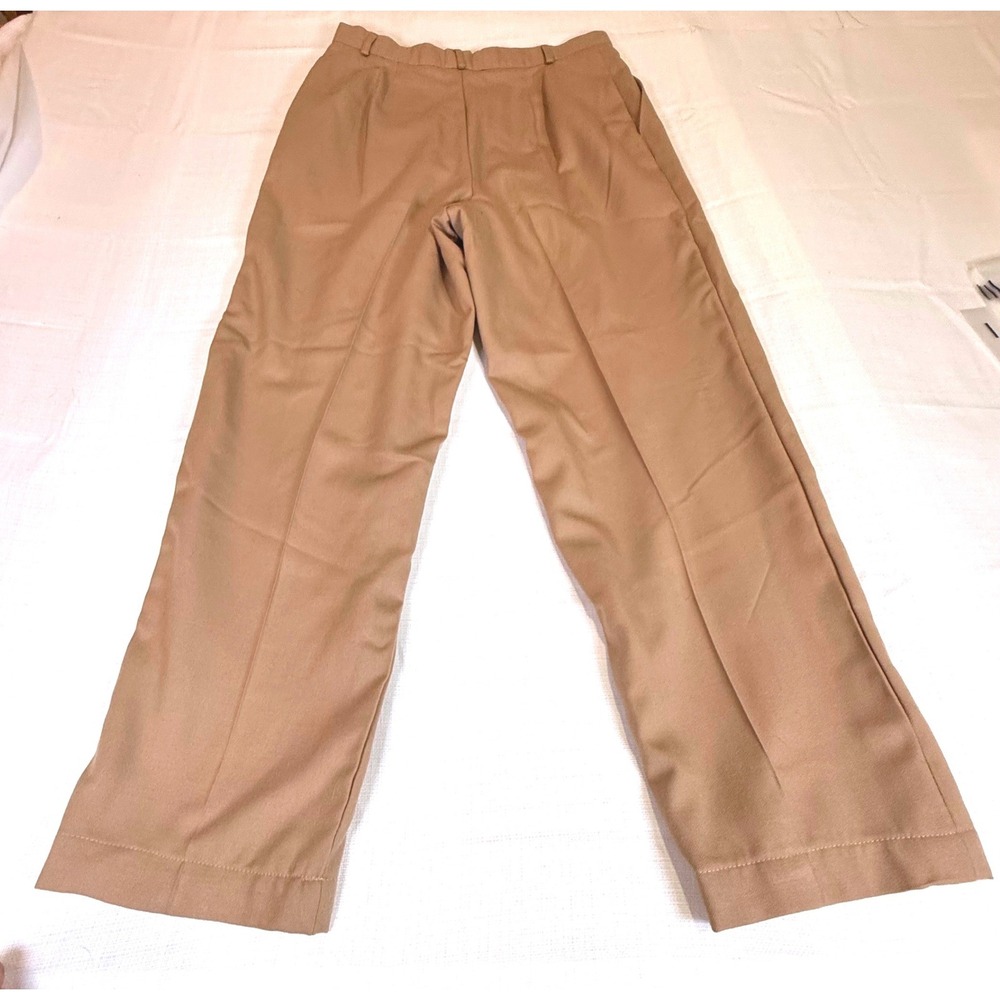 Vintage Camel Tan 100% Worsted Wool Pleated High Waisted Straight Leg Trousers - Picture 8 of 11